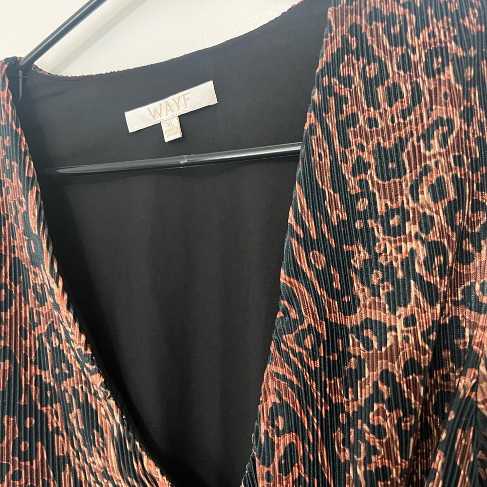 WAYF Leopard Print V-Neck Dress